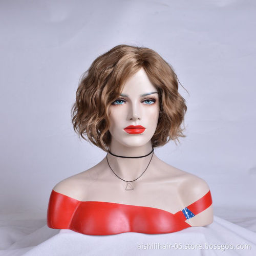 AISHILI Wholesale Short Brown Silk Curl Synthetic Hair Wigs With Nature Wave For Women